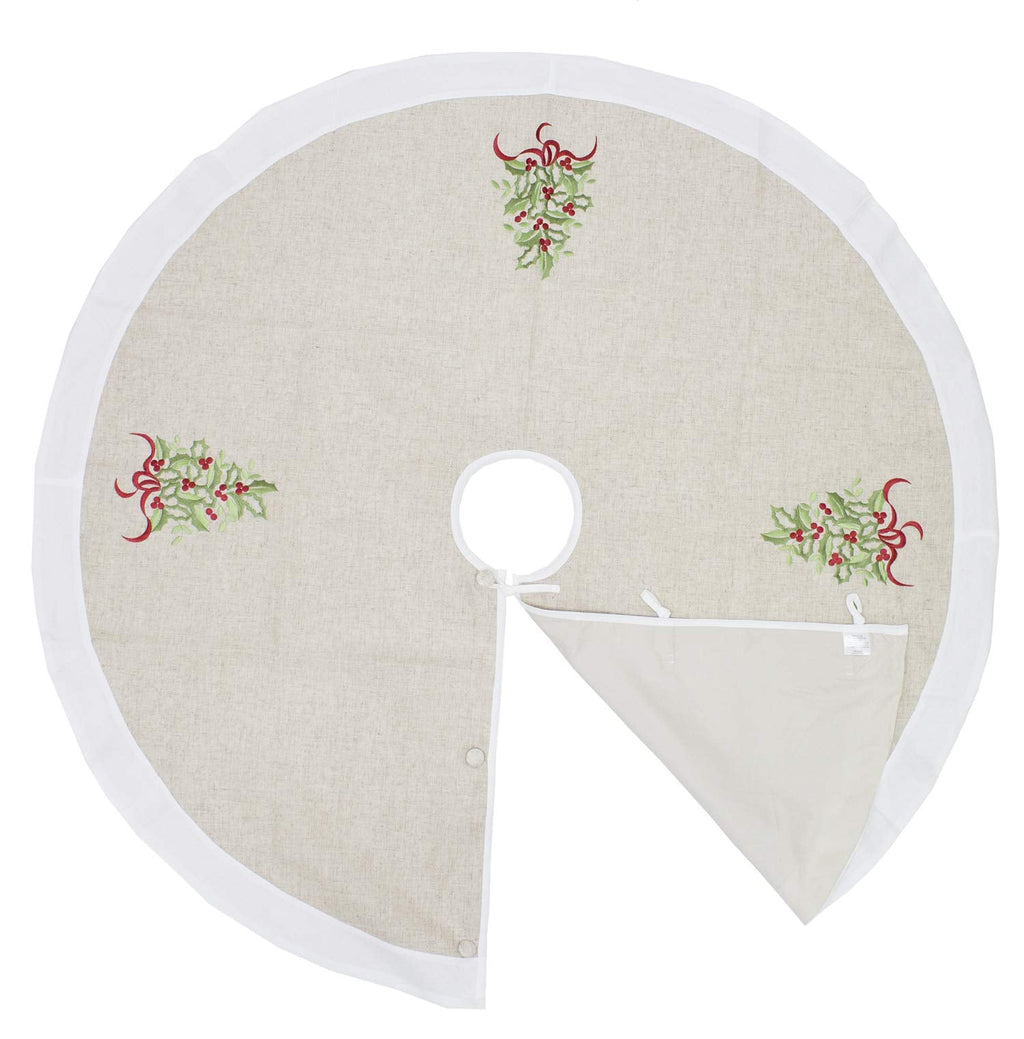 Fennco Styles Embroidered Holly Christmas Tree Holiday Decorative Tree Skirt