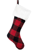 Fennco Styles Red and Black Buffalo Plaid with White Faux Fur Design Christmas Stocking 13" W x 19" L - Festive Hanging Stocking for Home, Christmas Tree, Fireplace, Office and School Décor