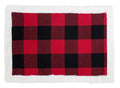 Fennco Styles Holiday Buffalo Plaid Red and Black with White Faux Fur Border Design Table Runner 16" W x 72" L