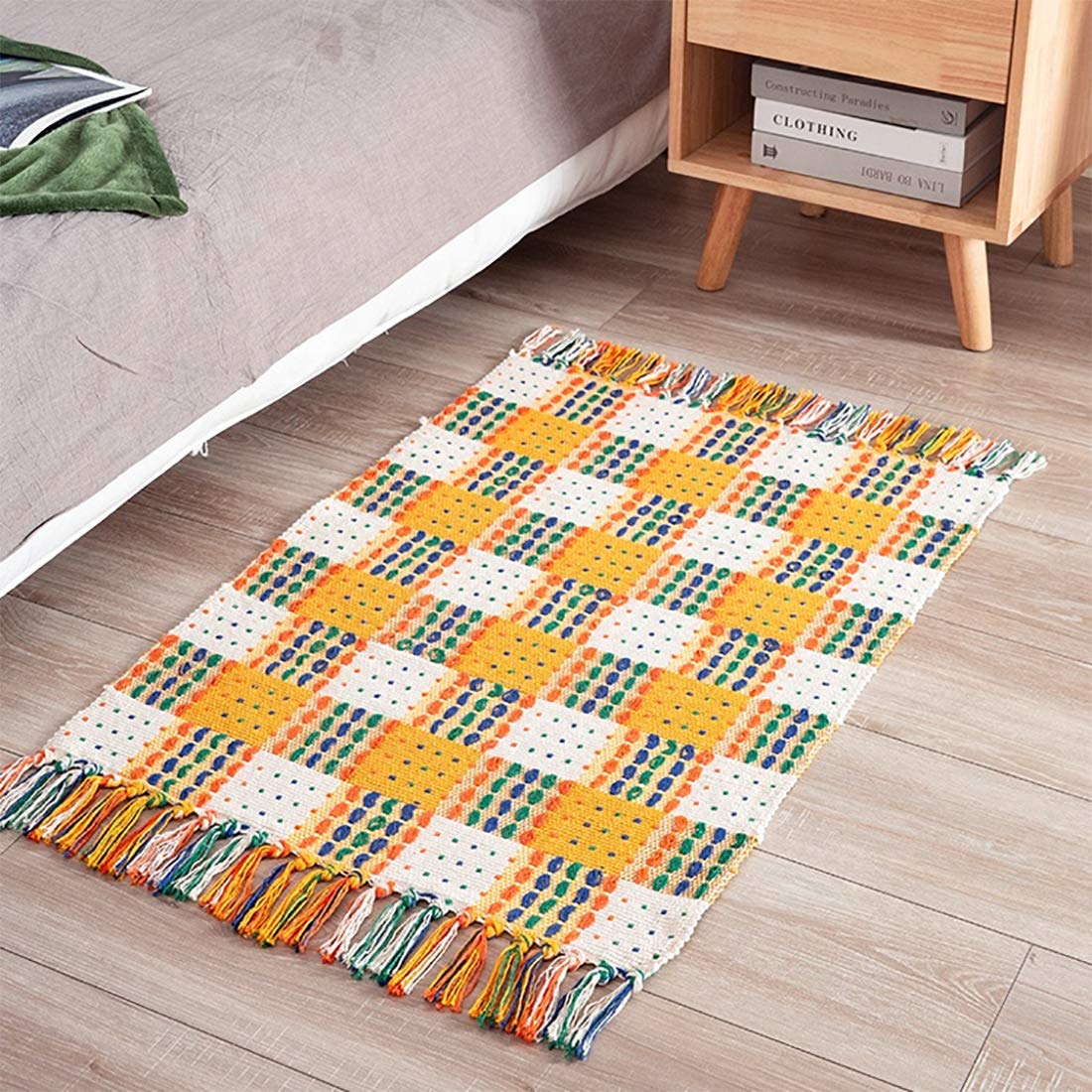 Fennco Styles Multicolor Woven Plaid Hand Knotted Tassel Boho Small Area Rug - Cotton Blend Carpet Indoor Outdoor Floor Mat for Living Room, Entryway, Bedroom and Floor Décor