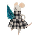 Fennco Styles 4" H Handmade Wool Blend Buffalo Plaid Mouse with Tree Christmas Ornament 1-Piece - Creative Figurine for Christmas Tree Décor, Holiday, Home, Tabletop and Kids Room Decorations