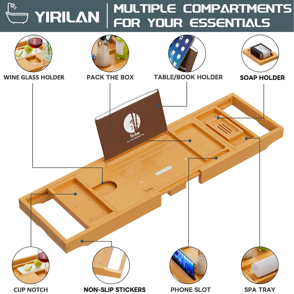 Premium Natural Bamboo, Expandable Bathtub Tray Caddy - Unique House Warming Gifts