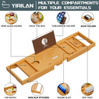 Premium Natural Bamboo, Expandable Bathtub Tray Caddy - Unique House Warming Gifts