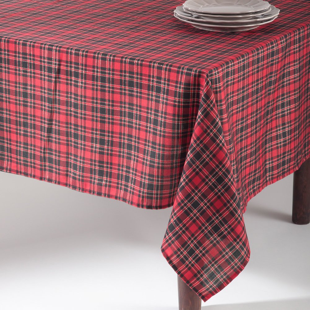 Fennco Styles Classic Tartan Plaid Holiday Tablecloth - Red and Black Table Cover for Christmas, Banquets, Family Gathering, Special Occasion and Home Décor