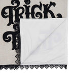 Fennco Styles TRICK OR TREAT Table Runner with Lace Edge Design 14" W x 72" L - Natural Table Cover for Home, Banquets, Halloween Event, Themed Party and Special Events
