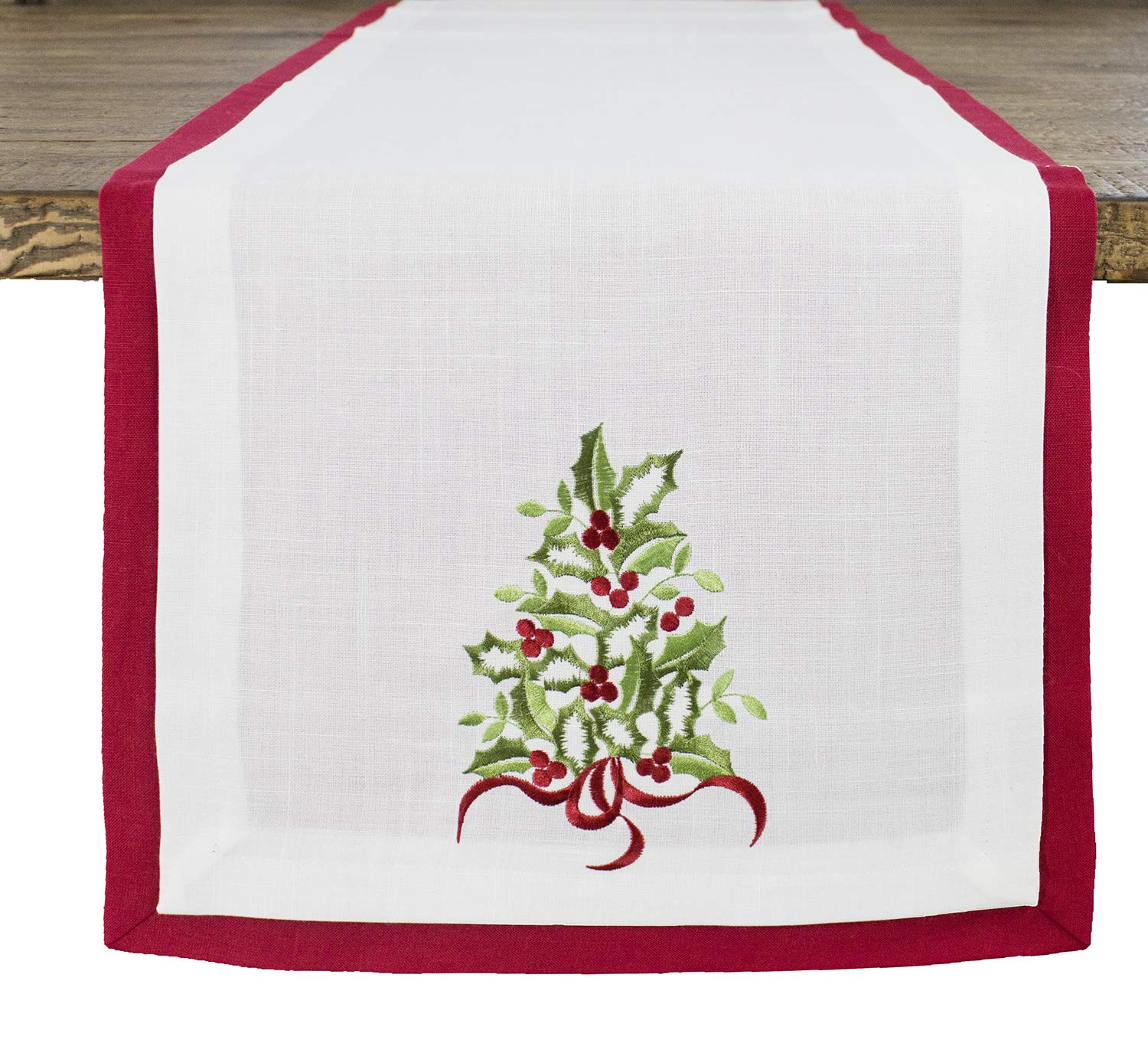 Fennco Styles Embroidered Holly Christmas Tree Double-Layer Holiday Tablecloth