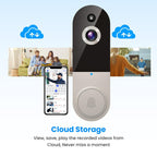 1080P Wireless Doorbell Camera, Smart Wifi Video Doorbell, AI Human Detection, Two-Way Audio, Night Vision, Cloud Storage, Instant Alert, 2.4Ghz Wifi, Outdoor Security Camera, Rechargeable Battery Powered