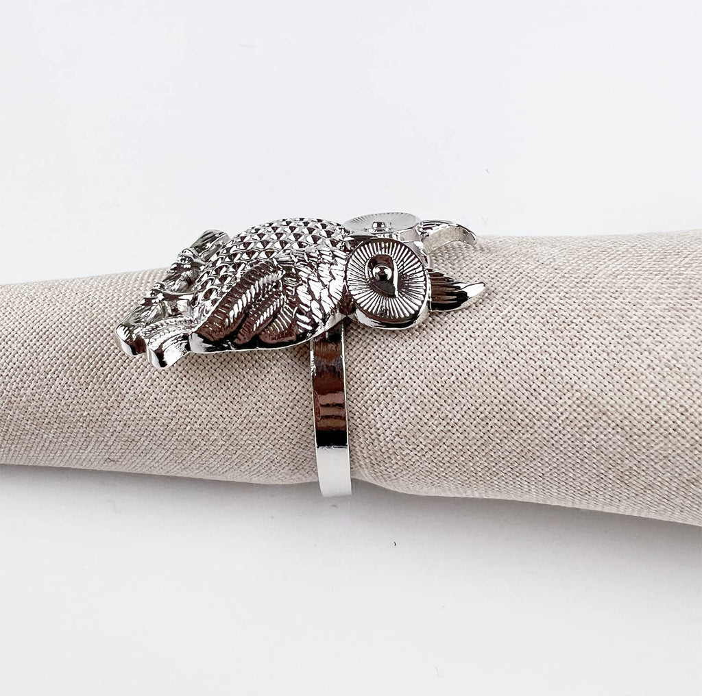Fennco Styles Perched Owl Metal Napkin Rings, Set of 4 - Animal Napkin Holders for Home Décor, Dining Table, Banquets, Family Gathering and Special Occasions