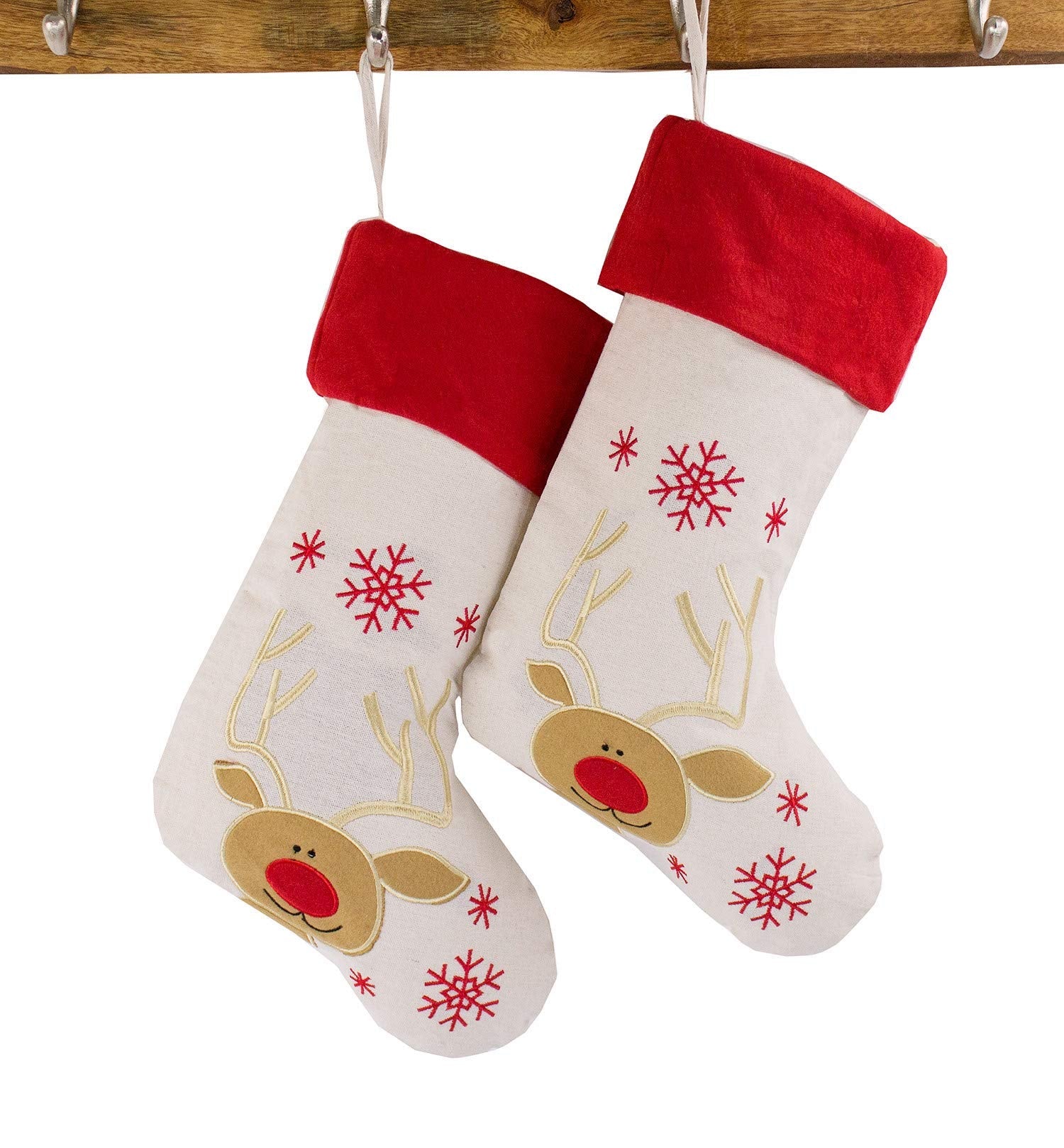 Fennco Styles Holiday Christmas Patterned Linen Hanging Stocking