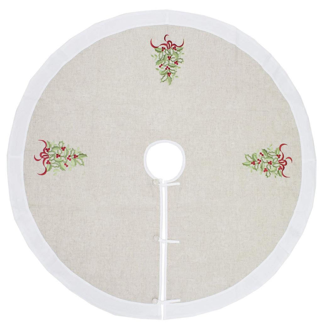 Fennco Styles Embroidered Holly Christmas Tree Holiday Decorative Tree Skirt