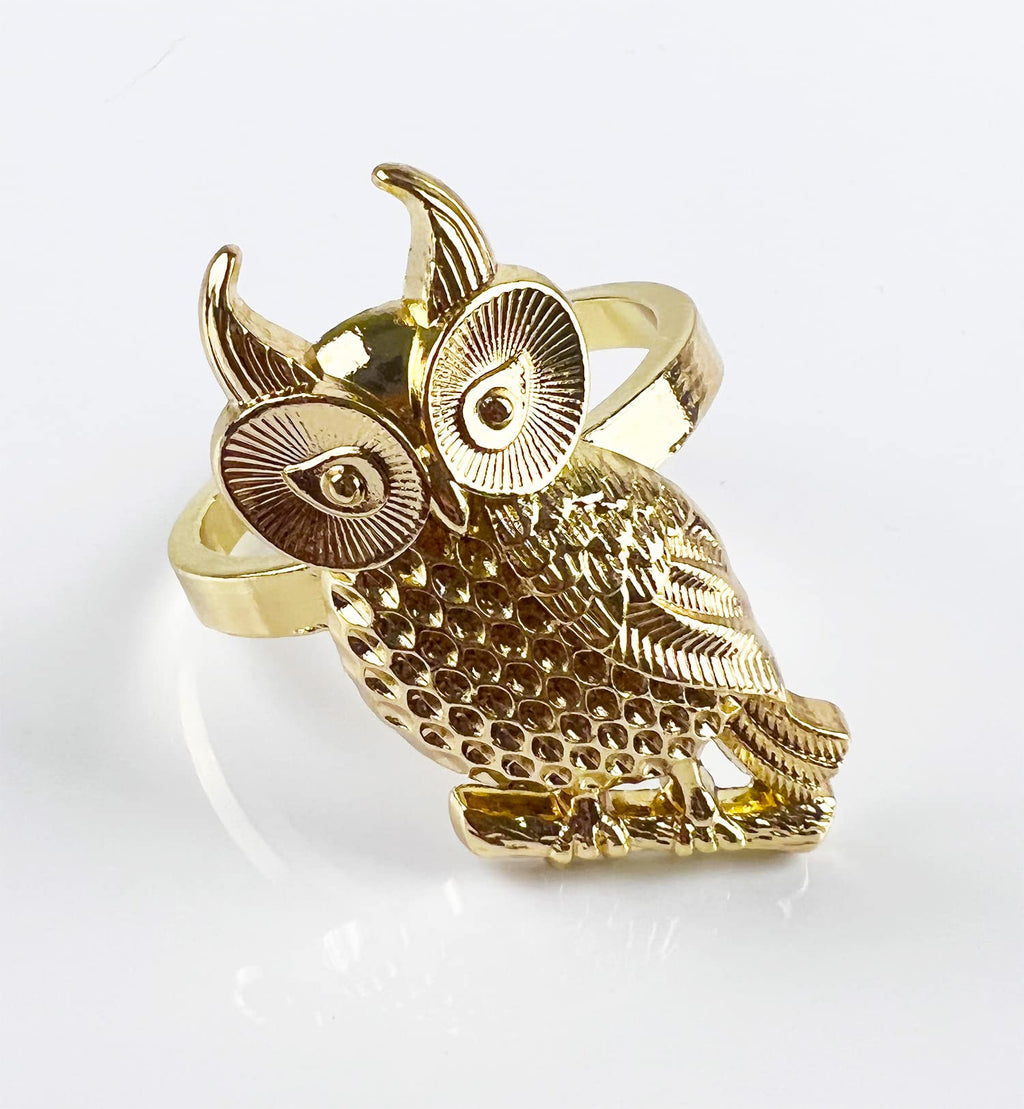 Fennco Styles Perched Owl Metal Napkin Rings, Set of 4 - Animal Napkin Holders for Home Décor, Dining Table, Banquets, Family Gathering and Special Occasions