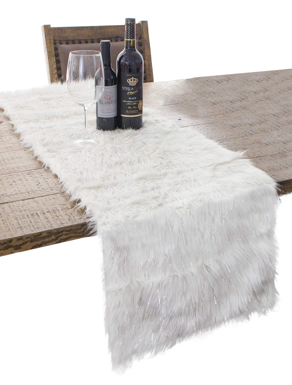 Fennco Styles Holiday Christmas Decorative Exquisite Faux Fur with Silver Metallic Thread Table Runner