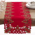 Fennco Styles Pandoro Collection Holiday Embroidered Christmas Tree Cutwork Border Table Linens – Ivory and Red Table Linens for Christmas Dinner, Family Gathering, Special Events and Home Décor