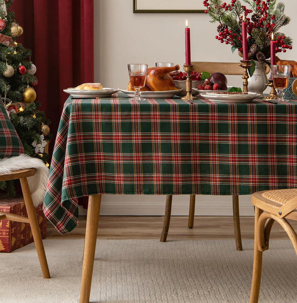 Fennco Styles Classic Plaid Snowflake Holiday Tablecloth - Tartan Rectangular Table Cover for Dining Room, Christmas Décor, and Winter Festivals