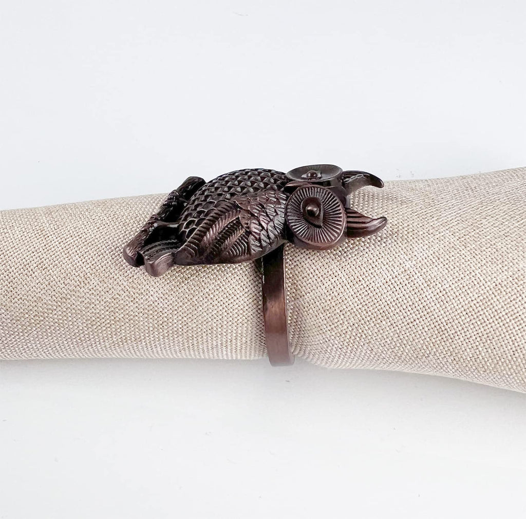 Fennco Styles Perched Owl Metal Napkin Rings, Set of 4 - Animal Napkin Holders for Home Décor, Dining Table, Banquets, Family Gathering and Special Occasions
