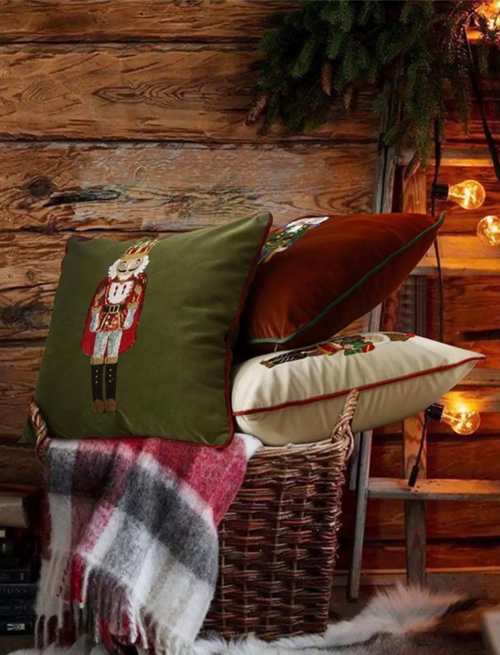 Fennco Styles Embroidered Sequin Nutcracker Velvet Throw Pillow Cover 18" W x 18" L - Green Festive Cushion Case for Home, Christmas, Winter Holidays Décor, and Special Occasions