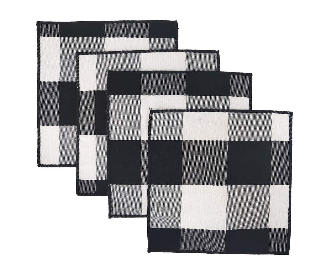 Fennco Styles Buffalo Check Double Layers Reversible Coasters 6"W x 6"L, Set of 4 - Handmade in USA - Plaid Cocktail Napkins for Everyday Use and Special Occasion