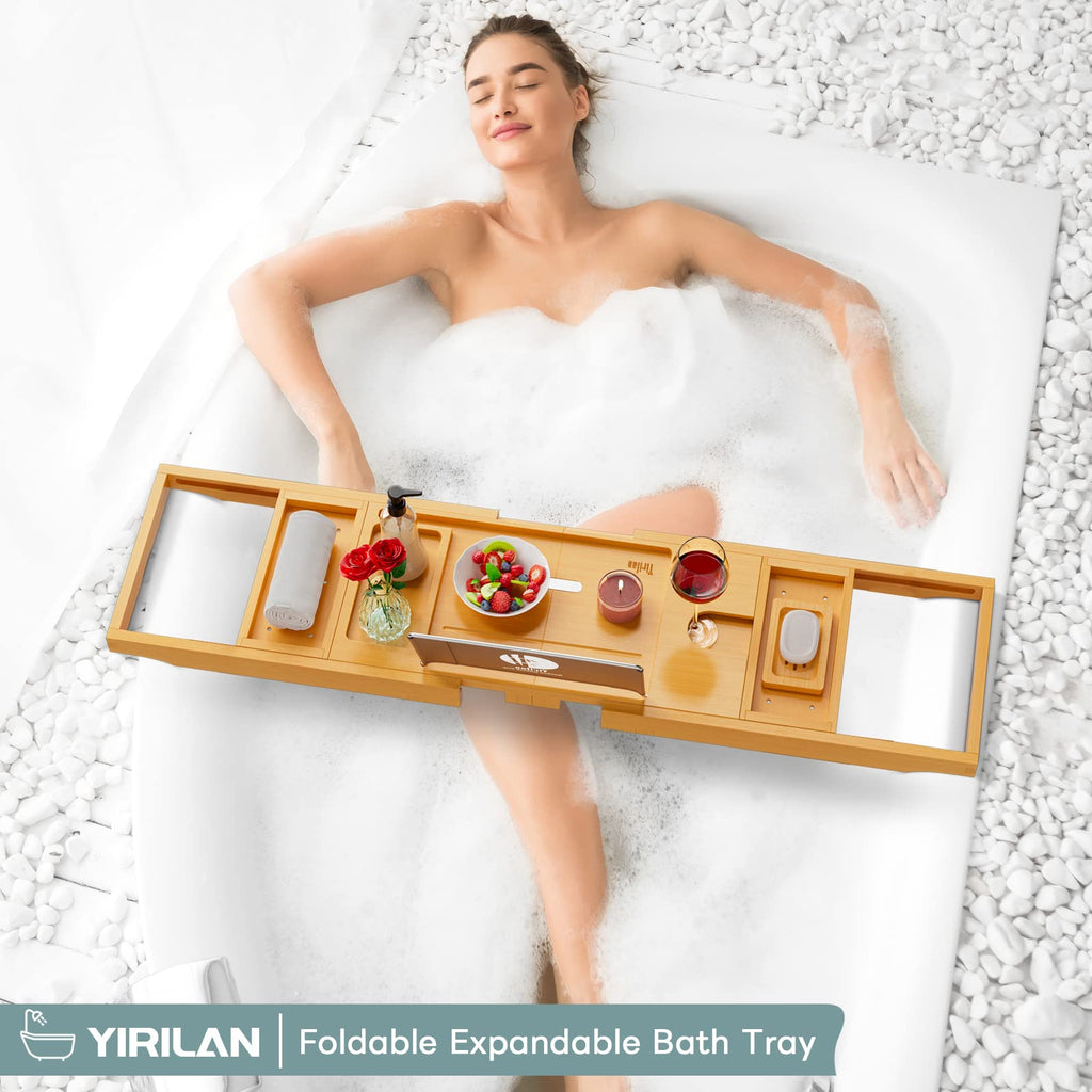 Premium Natural Bamboo, Expandable Bathtub Tray Caddy - Unique House Warming Gifts