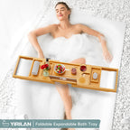 Premium Natural Bamboo, Expandable Bathtub Tray Caddy - Unique House Warming Gifts