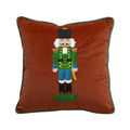Fennco Styles Embroidered Sequin Nutcracker Velvet Throw Pillow Cover 18" W x 18" L - Green Festive Cushion Case for Home, Christmas, Winter Holidays Décor, and Special Occasions