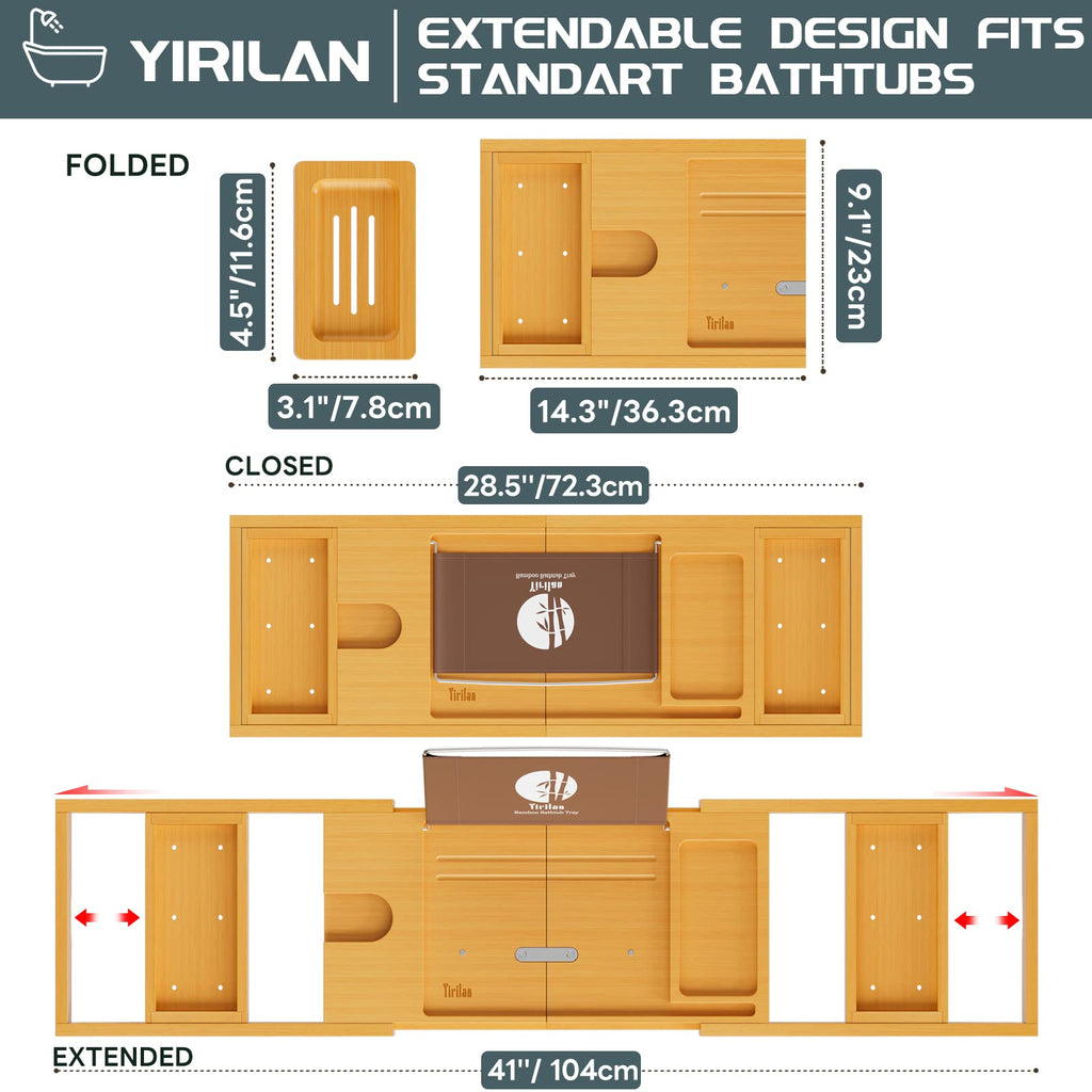 Premium Natural Bamboo, Expandable Bathtub Tray Caddy - Unique House Warming Gifts