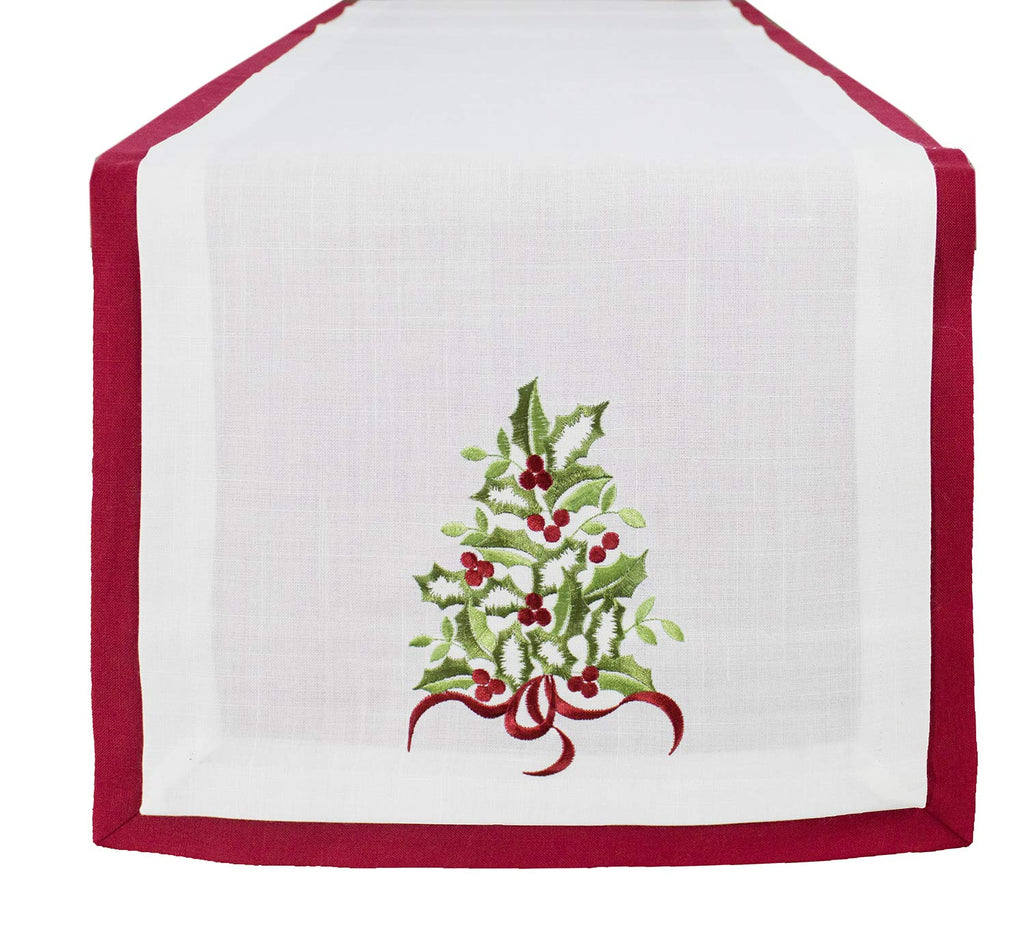 Fennco Styles Embroidered Holly Christmas Tree Double-Layer Holiday Tablecloth