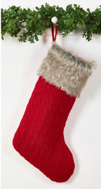 Fennco Styles Luxury Holiday Faux Fur Knit Christmas Stocking Holder (Red-Brown)