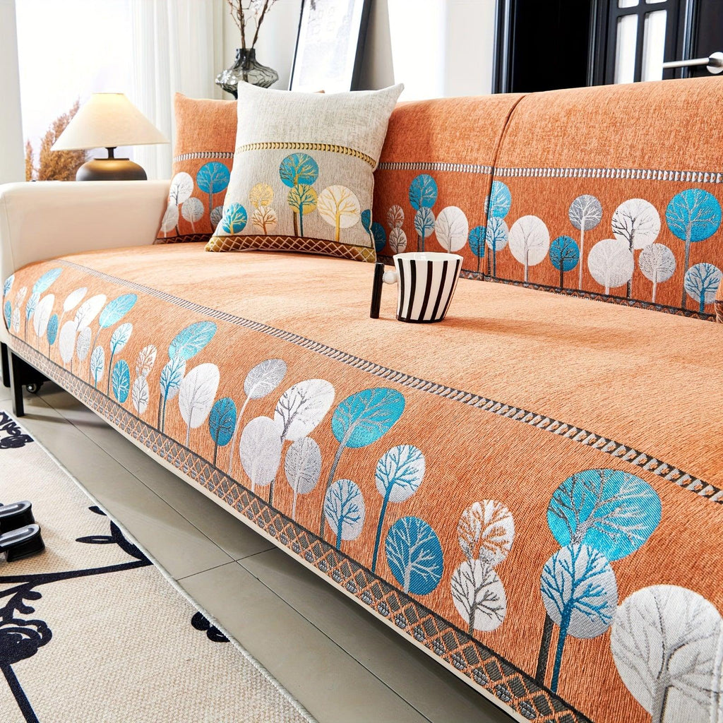 Autumn Trees Boho Chenille Sofa Cover Pet/Kid friendly