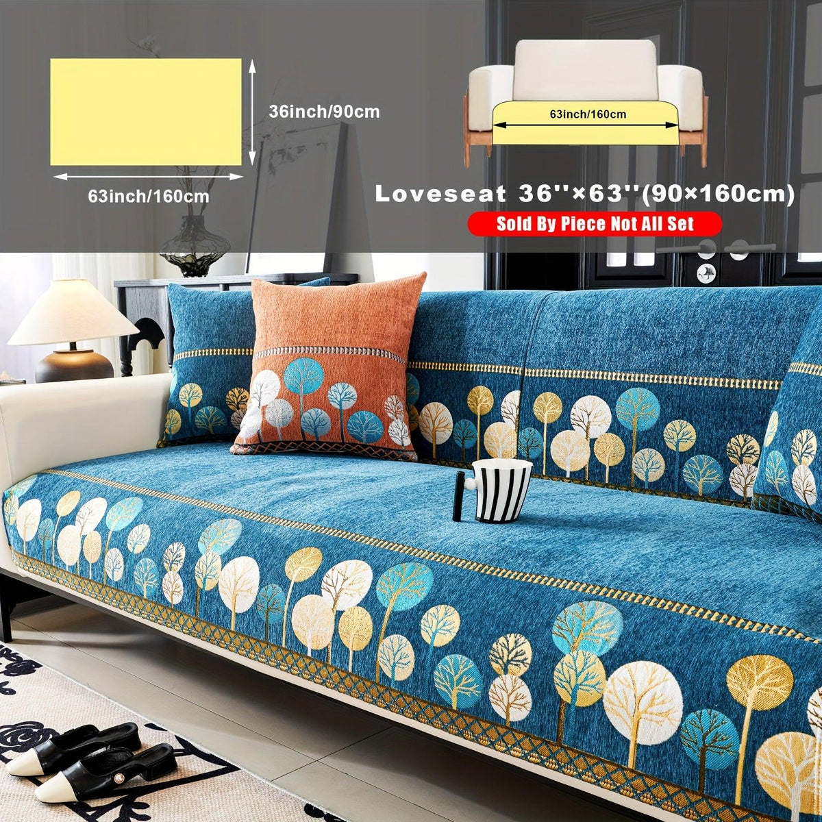 Autumn Trees Boho Chenille Sofa Cover Pet/Kid friendly