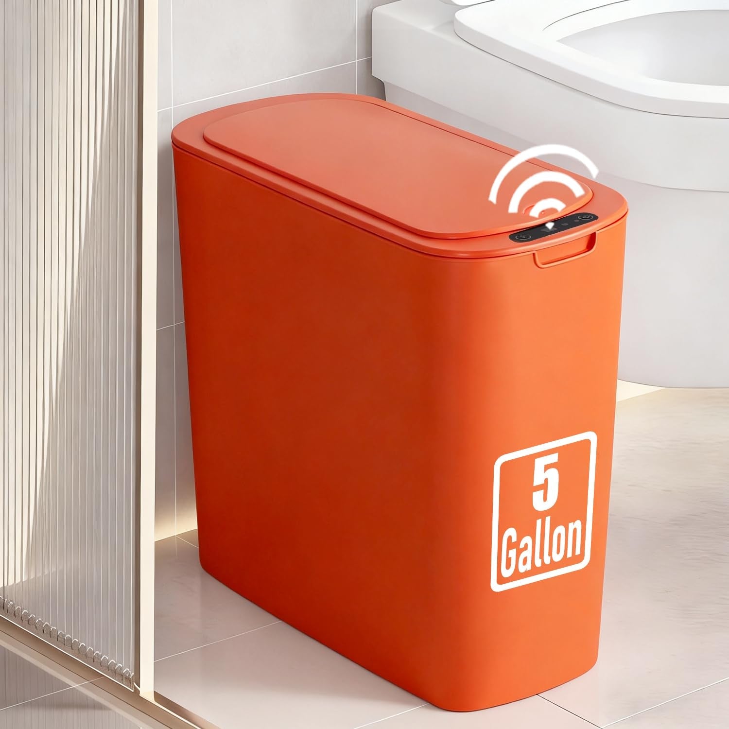TIPGO 5 Gallon Motion Senor Bathroom Trash Can with Lid, VARIOUS COLORS, Automatic Garbage Can Touchless, Smart Plastic Waste Basket for Narrow Spaces, Bathroom, Office, Bedroom, Living Room (Black)