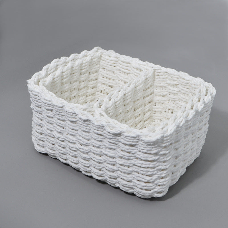 3-Piece Handmade Straw-Woven Paper-Rope Storage Baskets (Bath, Home, & Office Use)
