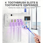 3-In-1 Toothbrush Holder with Smart Automatic Toothpaste Dispenser USB Charging Wall-Mounted Bathroom Storage Box Holds up to 4 Brushes Simultaneously Space-Saving