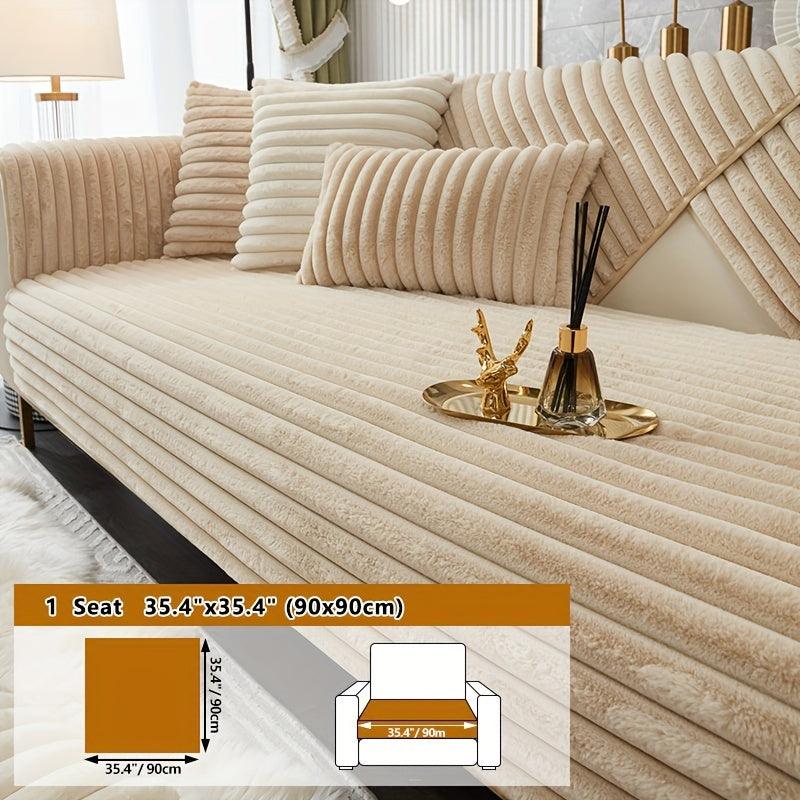 Luxurious Rabbit Fur Sofa Slipcover | Non-Slip Light Grey for Pet/Kid Protection