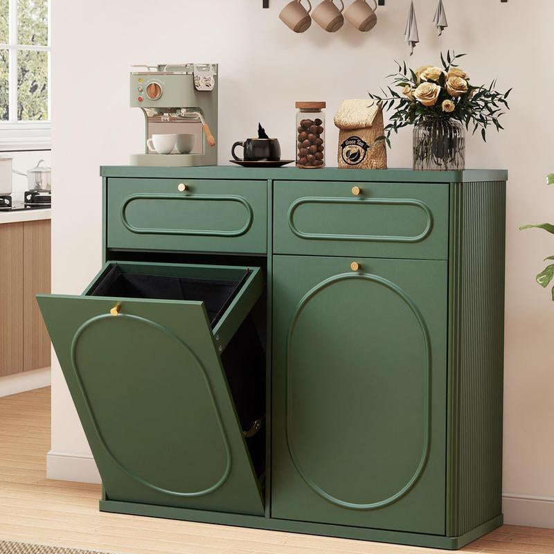 Giratree Tilt Out, Wood Kitchen Garbage Bin with Drawer, Fluted 10 Gallon Laundry Hamper