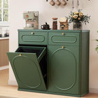 Giratree Tilt Out, Wood Kitchen Garbage Bin with Drawer, Fluted 10 Gallon Laundry Hamper