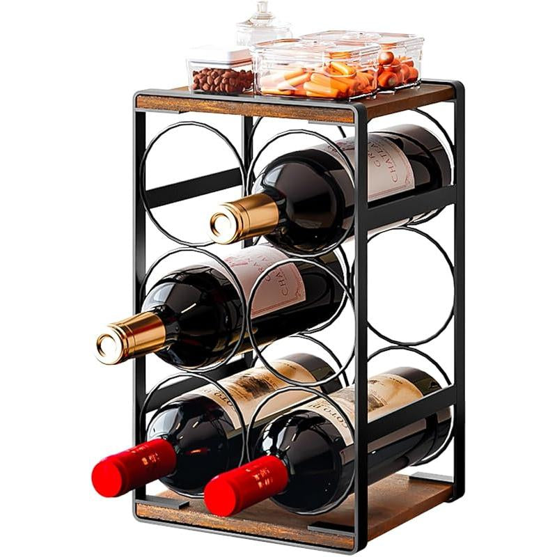 SUOERNUO Wood Countertop Wine Rack No Assembly Needed 6-Bottle Capacity