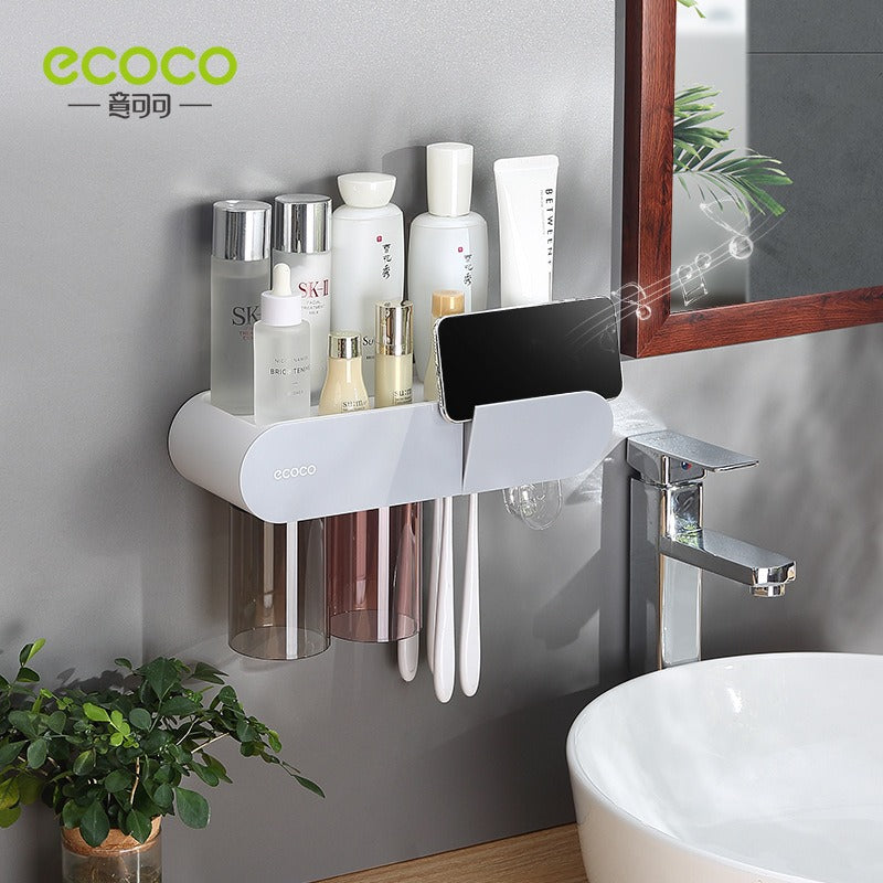 Wall Mounted Toothbrush holder with magnetic mouthwash cup storage