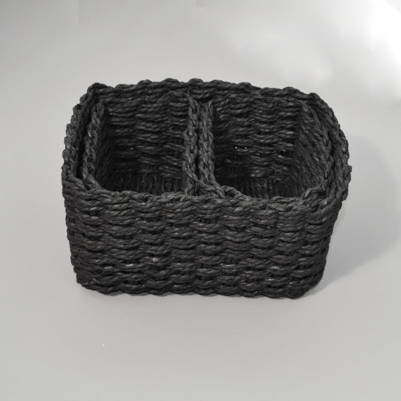 3-Piece Handmade Straw-Woven Paper-Rope Storage Baskets (Bath, Home, & Office Use)