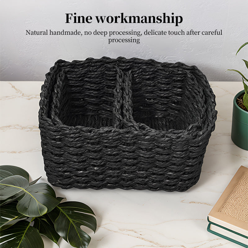 3-Piece Handmade Straw-Woven Paper-Rope Storage Baskets (Bath, Home, & Office Use)