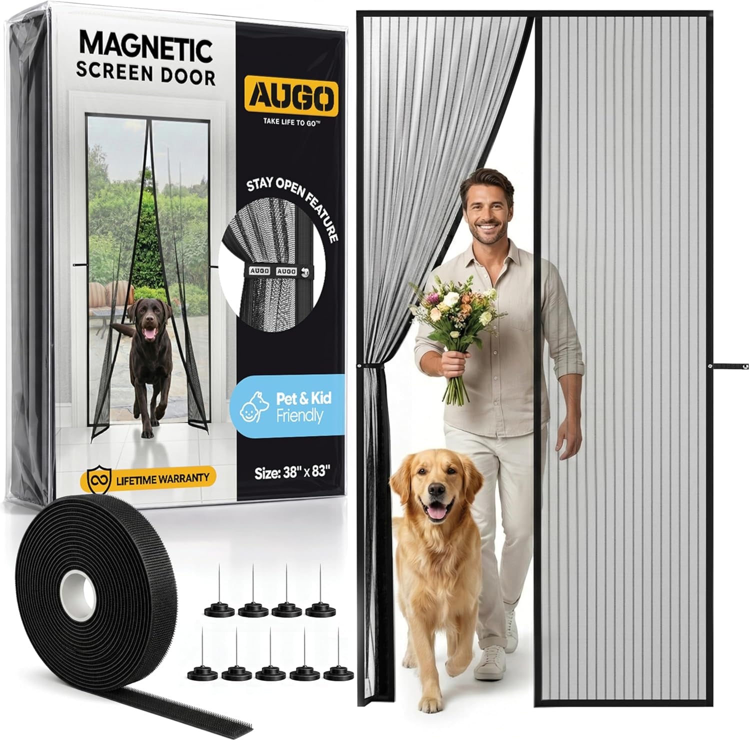 AUGO Heavy Duty Magnetic Screen Door - Self-Sealing for Ultimate Bug Protection