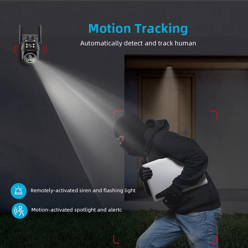 4K 8MP HD Wifi PTZ Camera Outdoor 4MP Dual Lens Dual Screen AI Auto Tracking IP Camera