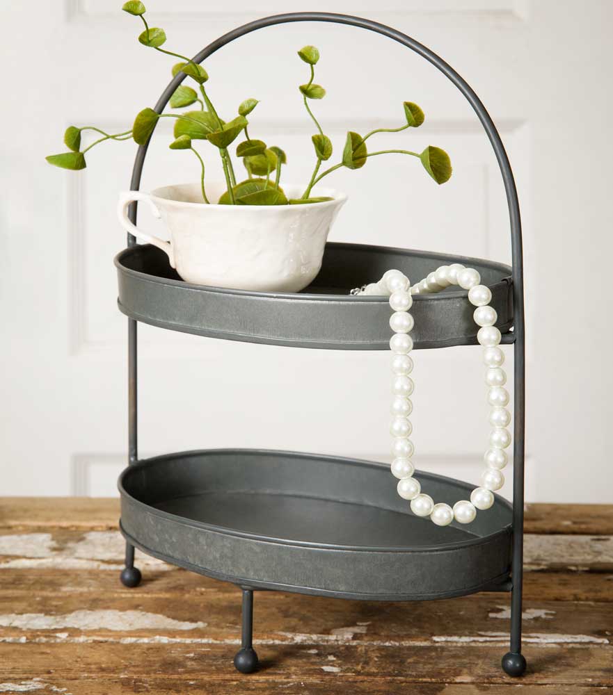 Two-Tier, Decorative, Organizing Metal Tray – Decorative Countertop Stand (12" Tall)