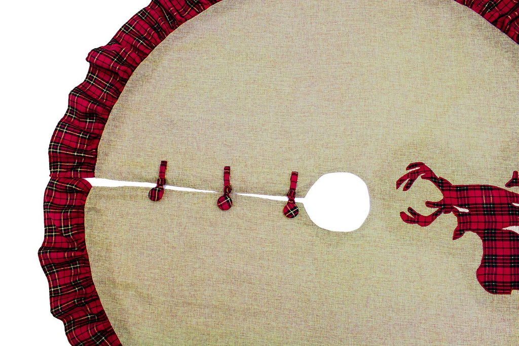 Fennco Styles Holiday Deer Family Tartan Plaid Ruffle Christmas Tree Skirt