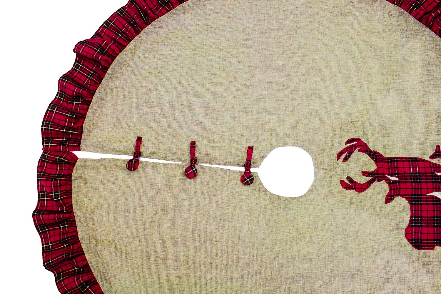 Fennco Styles Holiday Deer Family Tartan Plaid Ruffle Christmas Tree Skirt