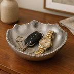 Decorative Silver Moon Decorative Metal Torn Hammered Asymmetrical Centerpiece Bowl