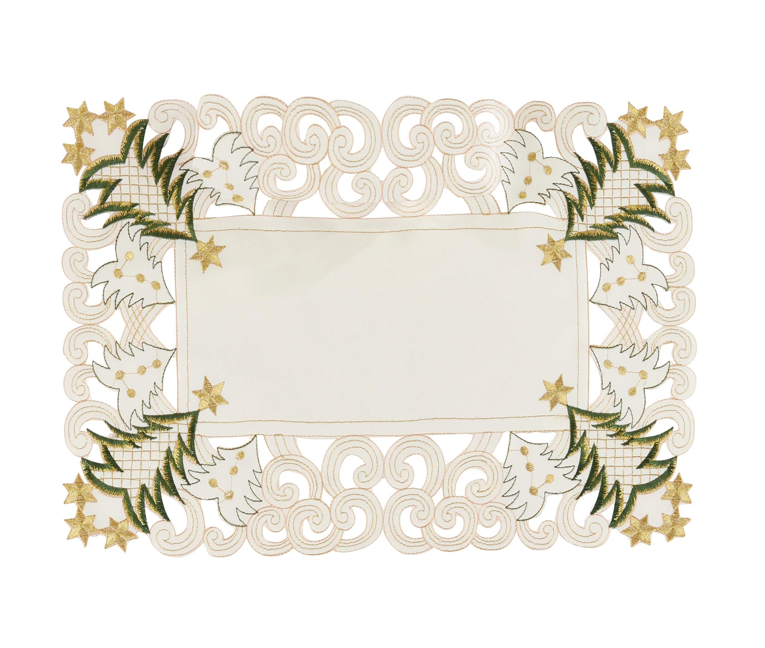 Fennco Styles Pandoro Collection Holiday Embroidered Christmas Tree Cutwork Border Table Linens – Ivory and Red Table Linens for Christmas Dinner, Family Gathering, Special Events and Home Décor
