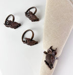 Fennco Styles Perched Owl Metal Napkin Rings, Set of 4 - Animal Napkin Holders for Home Décor, Dining Table, Banquets, Family Gathering and Special Occasions
