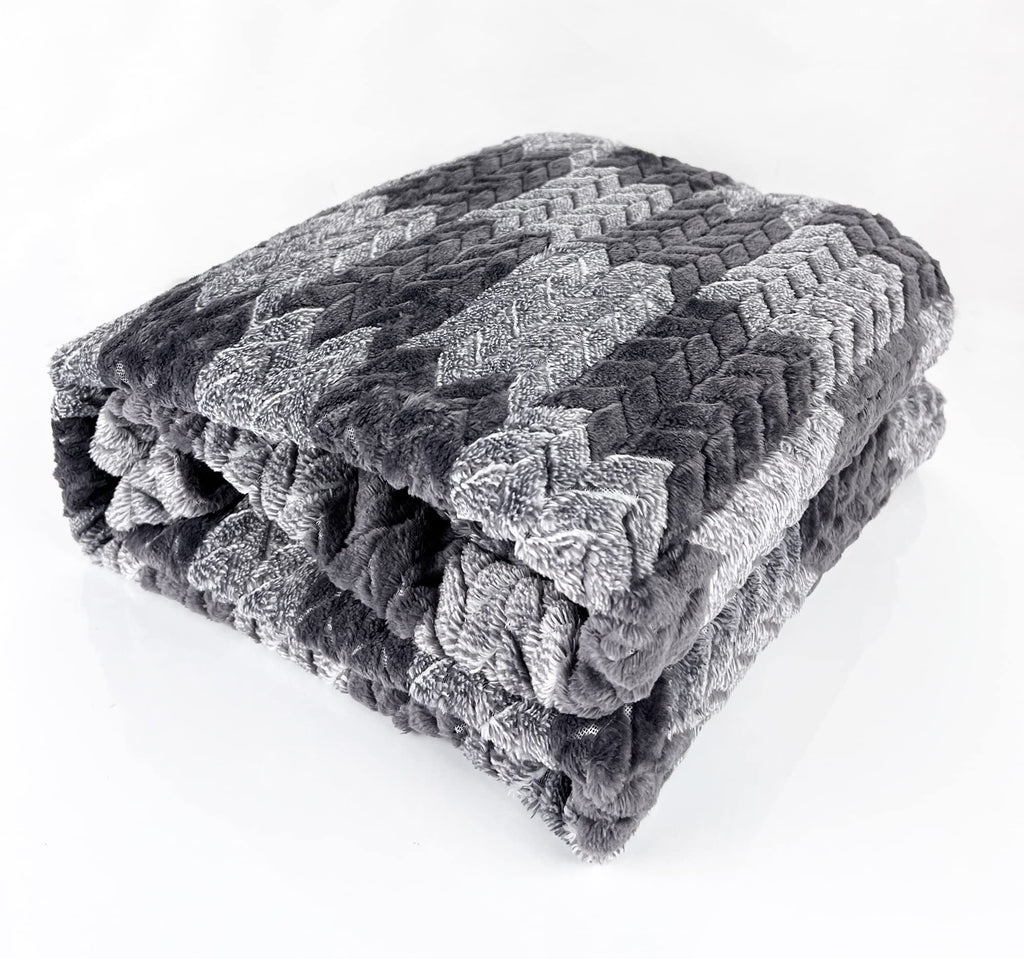 Fennco Styles Wheat Pattern Plush Extra Warm and Soft Throw Blanket 59" W x 79" L - Grey Flannel Fleece Large Blanket for Couch, Bedroom, Living Room Décor