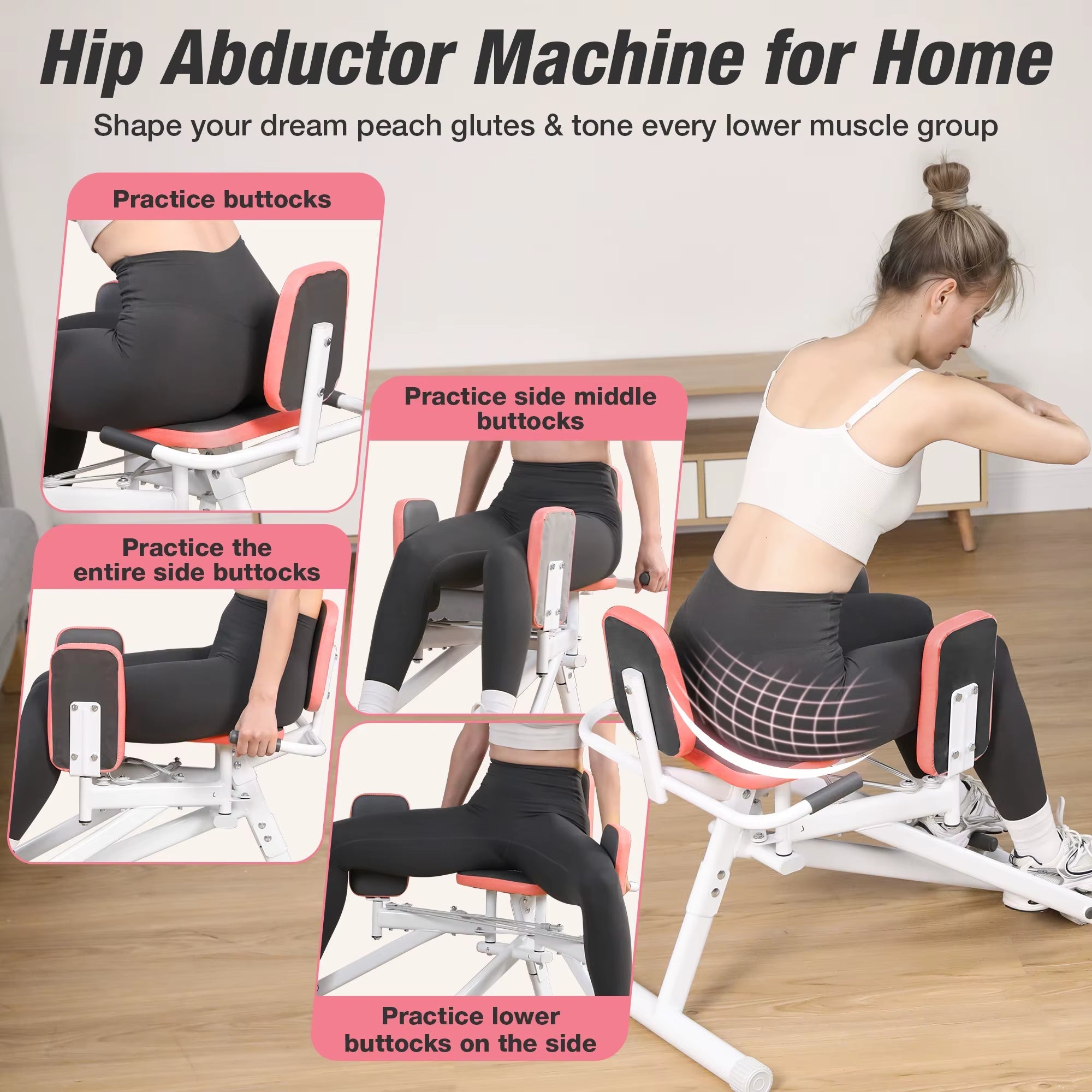 WARMOUNTS Hip Abductor Machine Glute & Thigh Trainer-Adjustable Resistance Band, 300Lbs Weight Cap