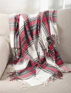 Fennco Styles Classic Plaid Pattern Fringe Throw Blanket 50" W x 60" L - Rustic Cozy Blanket for Home, Couch, Bedroom, Living Room, Office, and Holiday Décor